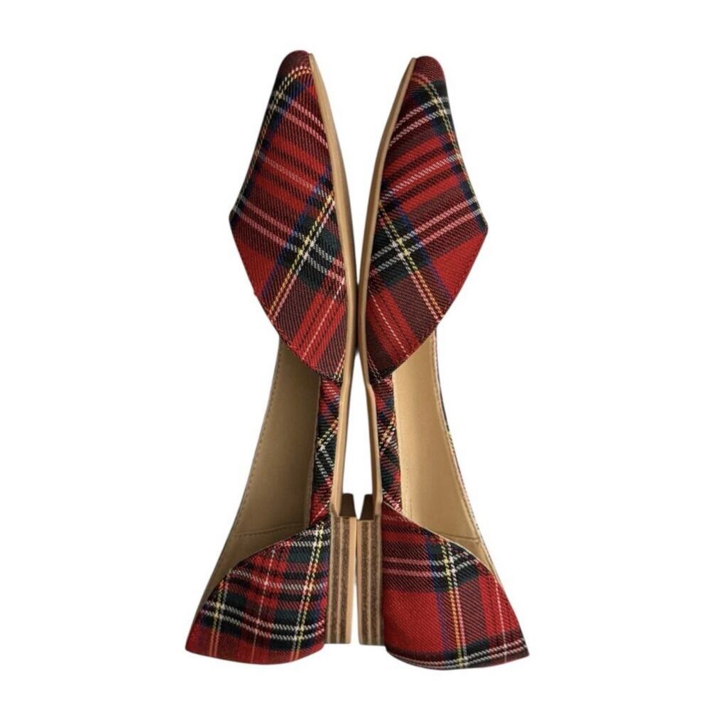 Isaac Mizrahi New York 8 Amaya Red Tartan Plaid Flats D'orsay Preppy Cottagecore - Picture 6 of 10